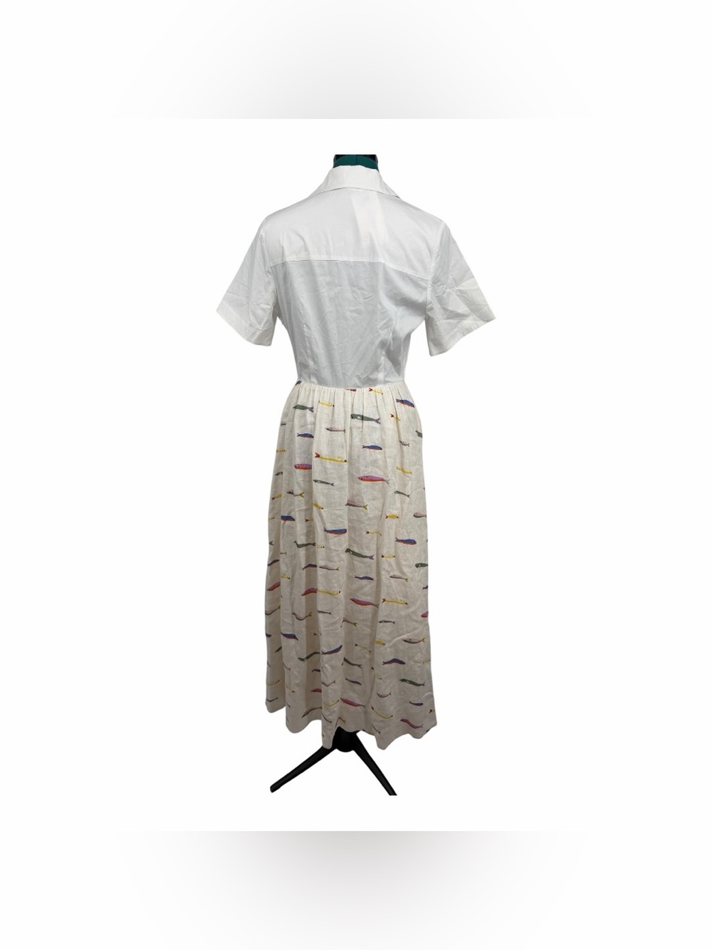 STAUD White 100% Linen Fish Print Maxi Shirt Dress Size S NWT Coastal Resort - Picture 6 of 12